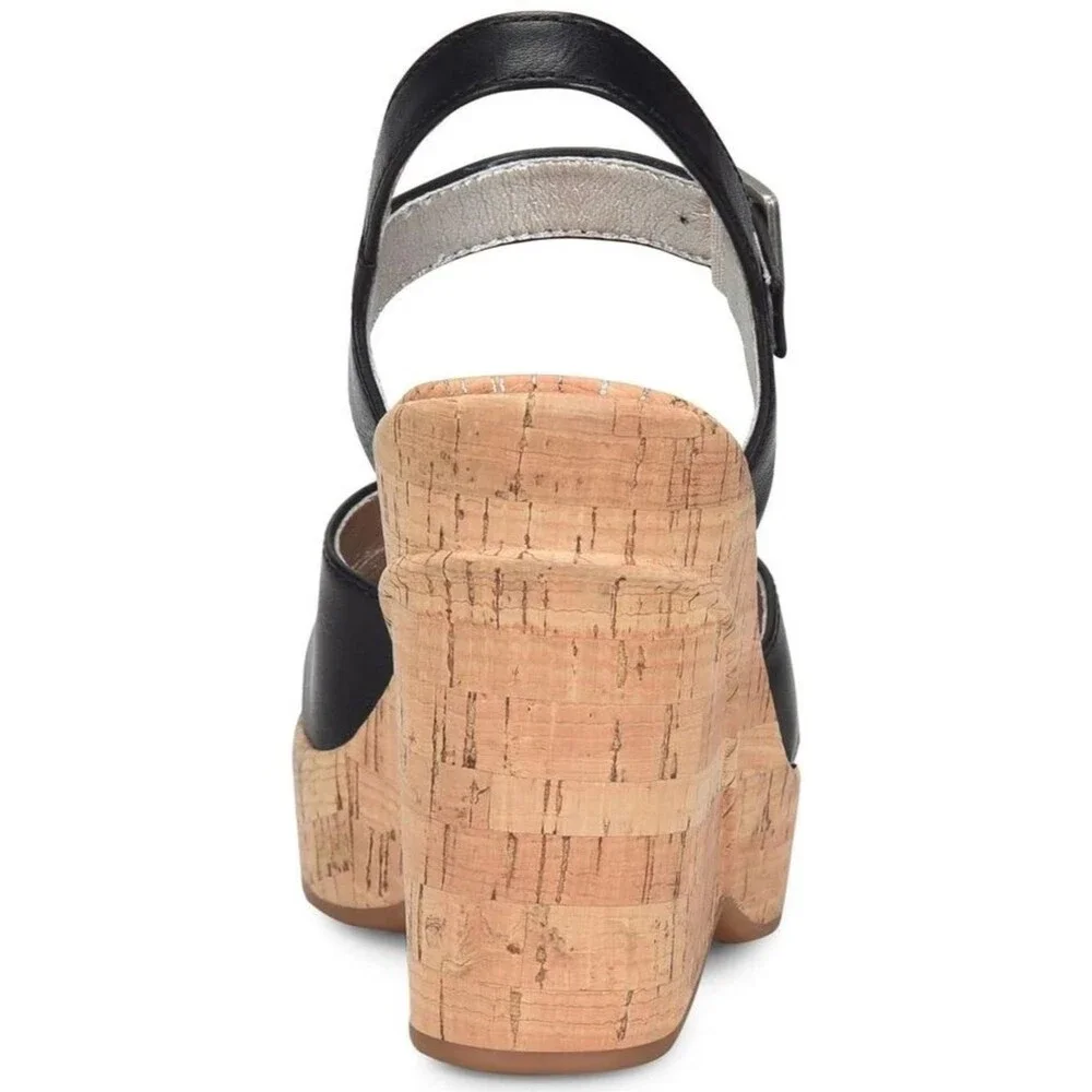 NIB Korks Kork-Ease ‘Babette’ Black Cork Platform Sandal Heels Summer New in Box